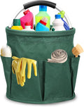Qivine 17L Cleaning Caddy with Handle, Foldable Cleaning Supply Caddy Green | Cleaning Caddy for Cleaning Supplies, Portable Cleaning Supplies Organizer with 6 Pockets, Cleaning Bucket for Kitchen Garden by Qivine