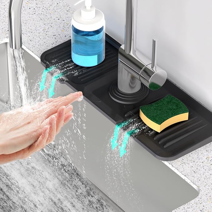 14.6'' Faucet Mat for Kitchen Sink [5°Slope Fast Self-draining] Kitchen Sink Splash Guard Silicone Kitchen Sink Faucet Mat Splash Guard for Kitchen Sink Area Tidy Splash Faucet Guard Draining Mat by Snoquir