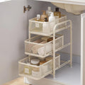 3 Tier Under Sink Organizer, Pull Out Cabinet Storage Organizer with Sliding Mesh Drawers, Heavy Duty Metal Under Sink Storage for Kitchen, Bathroom, Cabinet, Small Space, White, 1 Pack by Unknown