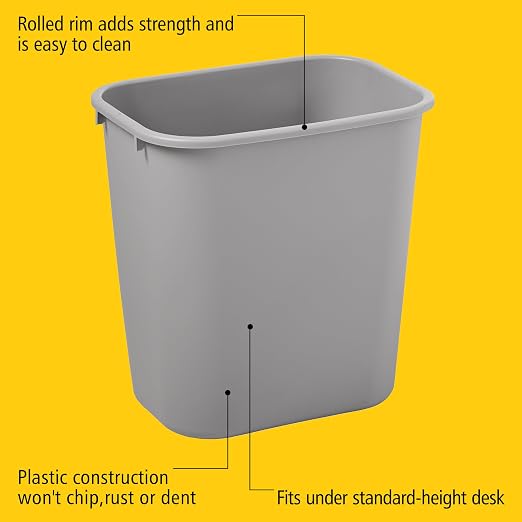 Rubbermaid Commercial Products Resin Wastebasket/Trash Can, 7-Gallon/28-Quart, Gray, Plastic, for Bedroom/Bathroom/Office, Fits Under Desk/Sink/Cabinet - Image 5