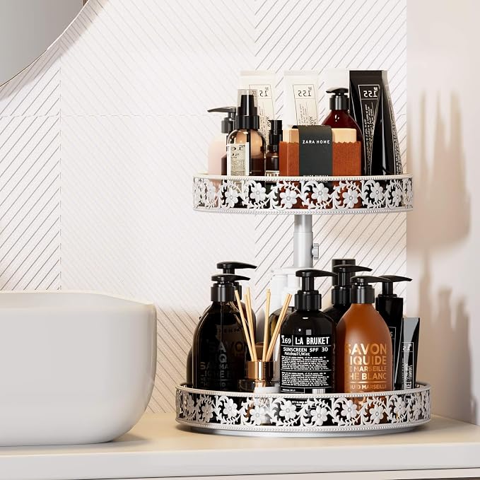 2 Tier Lazy Susan Organizer Turntable, 12 Inch, White | Adjustable, Easy Assembly & Cleaning, Two Tier Rotating Lazy Susan Spice Rack, For Cabinet Dining Table Kitchen Countertop - Image 8