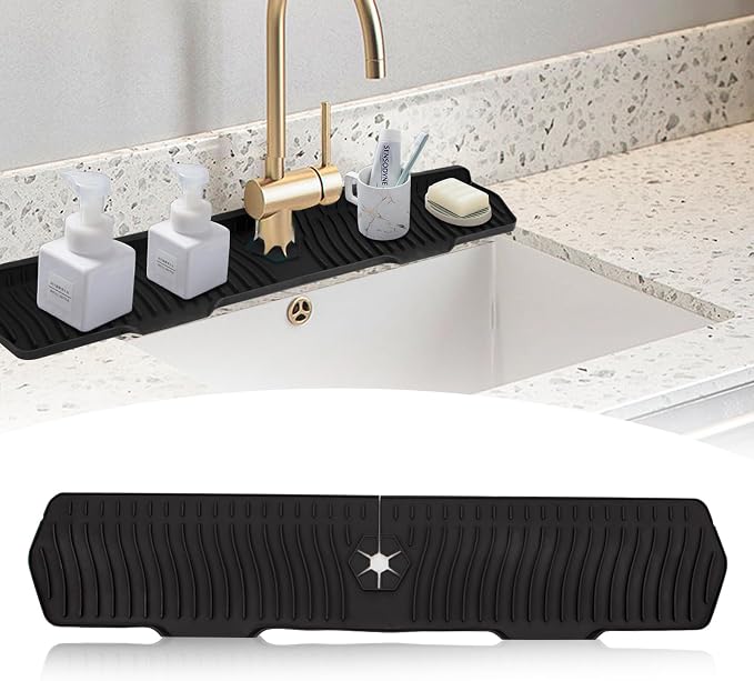 30 Inch Sink Splash Guard,Longer Silicone Sink Mat for Kitchen Bathroom,Kitchen Faucet,Silicone Sink Faucet Mat Splash Guard, Drip Protector Splash Countertop (Black) by XAUXAGL