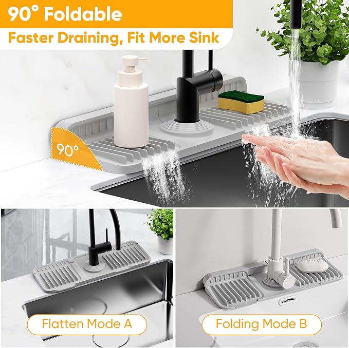 14.6 inch Faucet Mat for Kitchen Sink Splash Guard[7° Slope Fast Self-draining][Snap Lock Fit]Kitchen Sink Faucet Mat Splash Guard Kitchen Sink Area Water Splash Guard Behind Faucet Draining Mat - Image 6