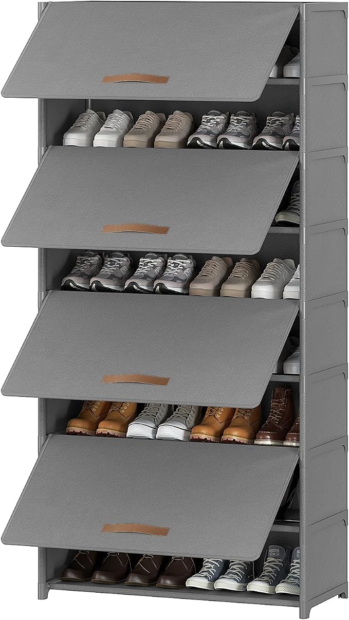 9 Tier Shoe Cabinet with Door, 36-Pair Storage, Grey | Max Capacity for Large Families, Door Prevents Dust & Pet Damage, Holds All Shoe Types, Easy Connector Assembly by UNITSTAGE
