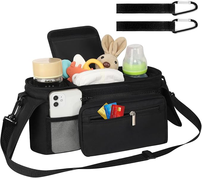 Accmor Universal Stroller Organizer with Insulated Cup Holder Detachable Phone Bag and Shoulder Strap,Stroller Bag Caddy Organizer for Uppababy, Baby Jogger, Britax Strollers - Image 2