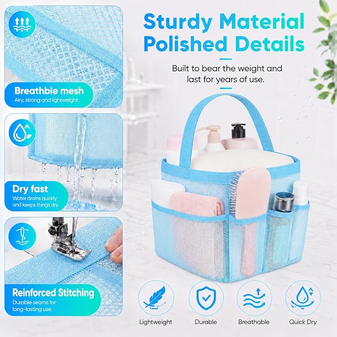Mesh Shower Caddy Portable - 9 Pockets for College Dorm Room Essential | Large Capacity Mesh Shower Caddy with 9 Pockets, Portable Hanging Toiletry Bag for College Dorm, Gym, Camping and Beach - Image 3