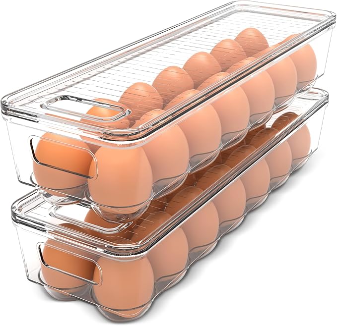 Utopia Home Egg Holder for Fridge, Stackable Egg Container, 2 Pack, Clear | With Lid and Handle, For Refrigerator Organization, Egg Holder For Kitchen or Pantry Organizers and Storage by UTOPIAHOME
