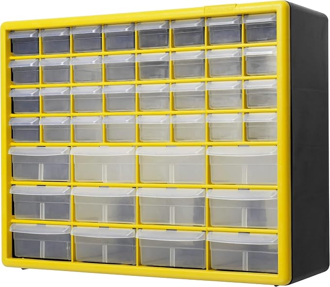 Akro-Mils 44-Drawer Plastic Drawer Storage Cabinet for Garage Organization, Bead Organizer, Building Bricks Storage, Teacher Toolbox, Makeup Organizer, 20-Inch W x 6-Inch D x 16-Inch H, 10144 Yellow - Image 9