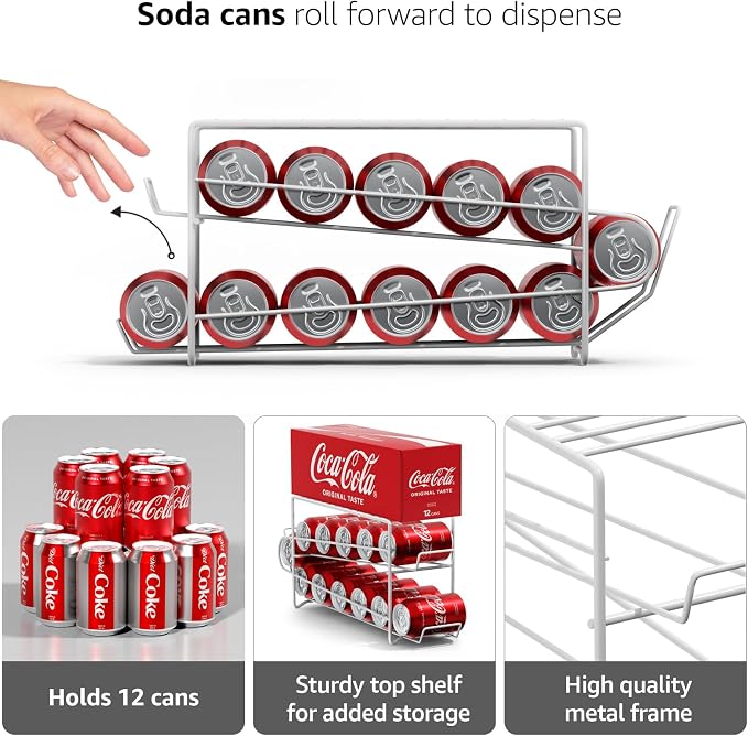 Sorbus Soda Can Rack Beverage Dispenser – Dispenses 12 Standard Size 12oz Soda Cans (White) - Image 4