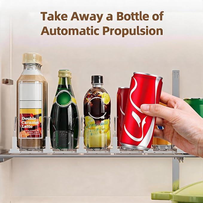 HIYOHIYO 3 Row Auto-Push Drink Organizer for Fridge, Depth 15" | Automatic Soda Can Dispenser, Adjustable Width, For Refrigerator Supermarket Shelf Storage - Image 3