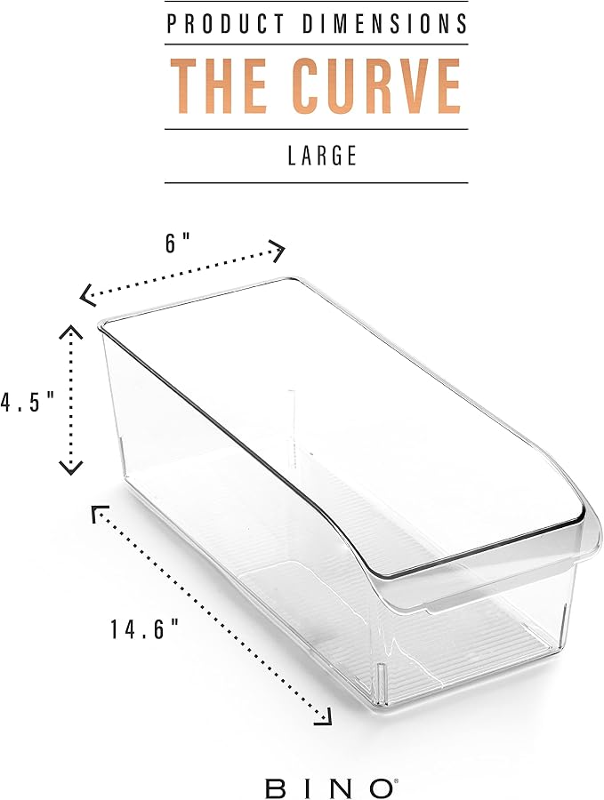 BINO | Plastic Storage Bins, Large | THE CURVE COLLECTION | Multi-Use Fridge / Freezer Organizer | Built-In Handle | BPA-Free | Pantry and Home Organization - Image 3