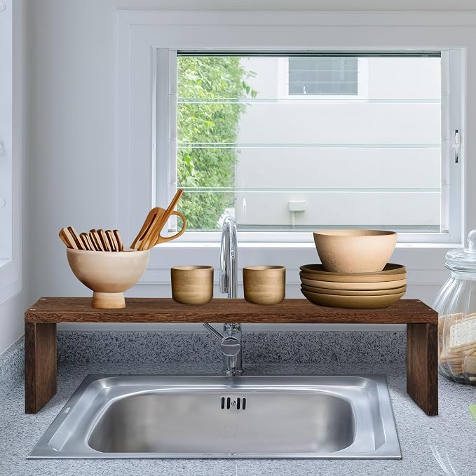 Over The Sink Shelf Bathroom Wood Pedestal Soap Stand Farmhouse Bathroom Decor Decorative Over The Sink Shelf for Kitchen(23.62 x 7.87 x 5.91 Inches,Dark Brown) - Image 6