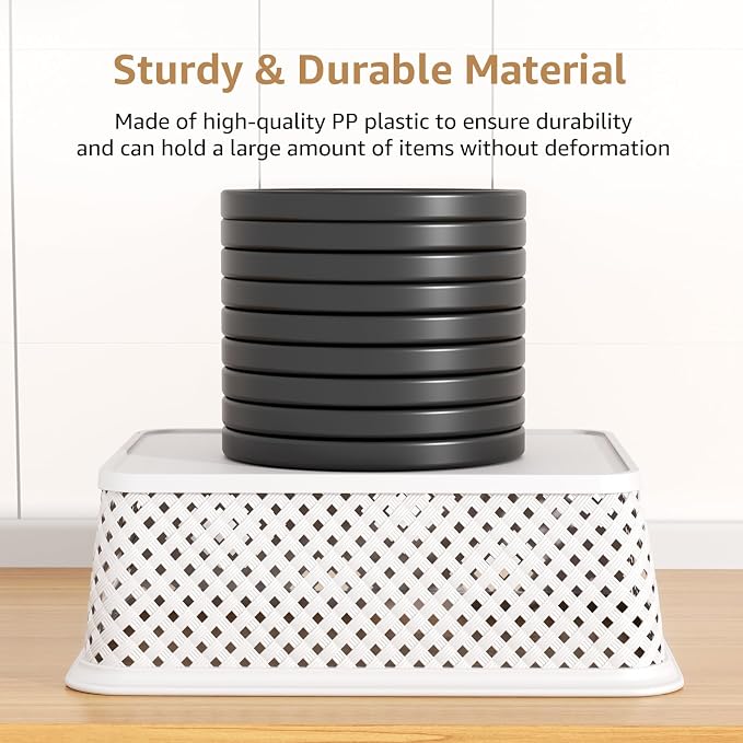 MaxGear 3 Pack Plastic Storage Baskets, Large, White | Durable Woven Plastic with Built-In Handles, Suitable for Shelves, Closets, Cabinets, Bathrooms and Offices - Image 5