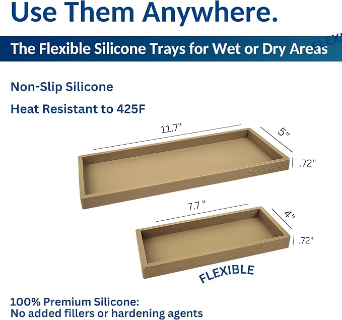 Countertop & Vanity Silicone Tray – 2 PC (11.7" & 7.7") Set | Bathroom Tray & Kitchen Soap Tray Set, Bathroom Counter Tray, Kitchen Sink Dish Soap Tray for Countertop Organization - Image 3