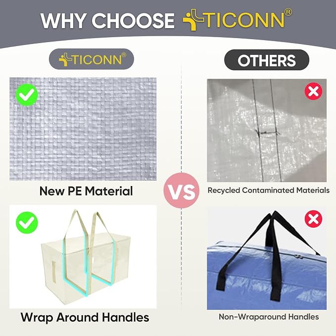 TICONN 8 Pack Extra Large Moving Bags Heavy Duty with Zippers & Carrying Handles, Durable Storage Bags Moving Boxes for Closet Organizers and Storage (8 Pack, Cream) - Image 4