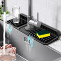 14.6-Inch Kitchen Sink Splash Guard Mat | 7° Slope for Fast Self-Draining | Snap-Lock Design | Universal & Cuttable Silicone Faucet Mat BLACK by Hugro+Tarfive