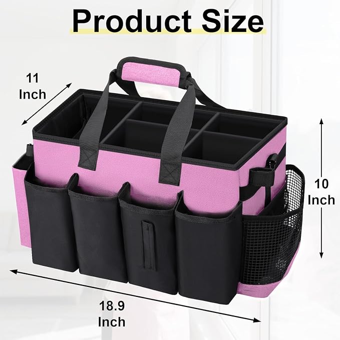Wearable Large Cleaning Caddy Bag for Housekeepers (Pink) | Cleaning Supplies Organizer with Adjustable Shoulder, Waist & Handle Straps, Detailing Bag for Kitchen Supplies - Image 2