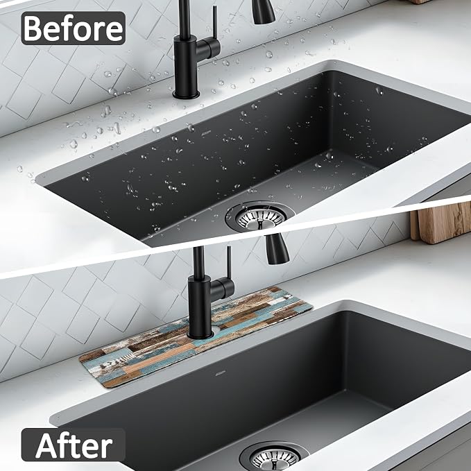 2PCS 15" X 5.5" Kitchen Sink Splash Guard Faucet Mat Wood Grain Super Absorbent Fast Drying Faucet Guard & Draining Mat Sink Splash Guard Behind Faucet for Kitchen, Bathroom - Image 7
