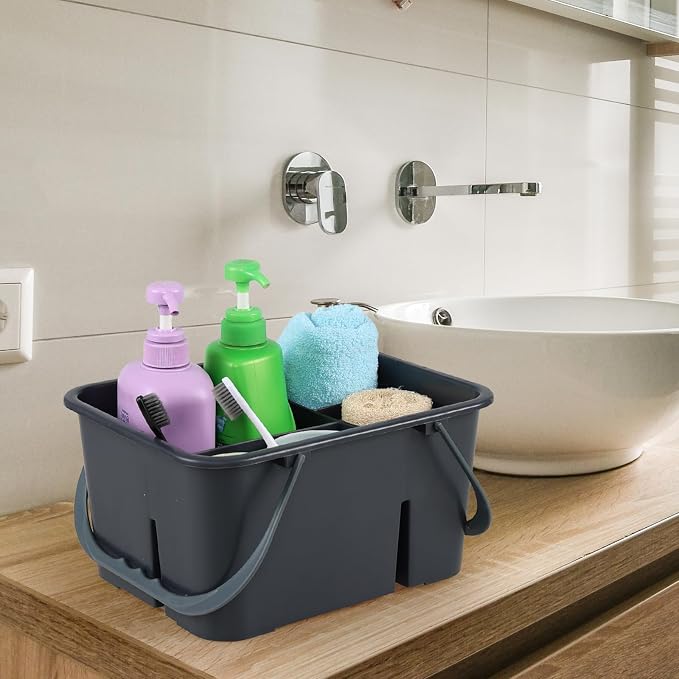 Plastic Cleaning Caddy With Handle, Tool and Supply Organizer | Deep Gray Deep-Storage Tote, Portable Carry Caddy for Cleaning Supplies, Garage, Laundry Room, and Car Care - Image 5