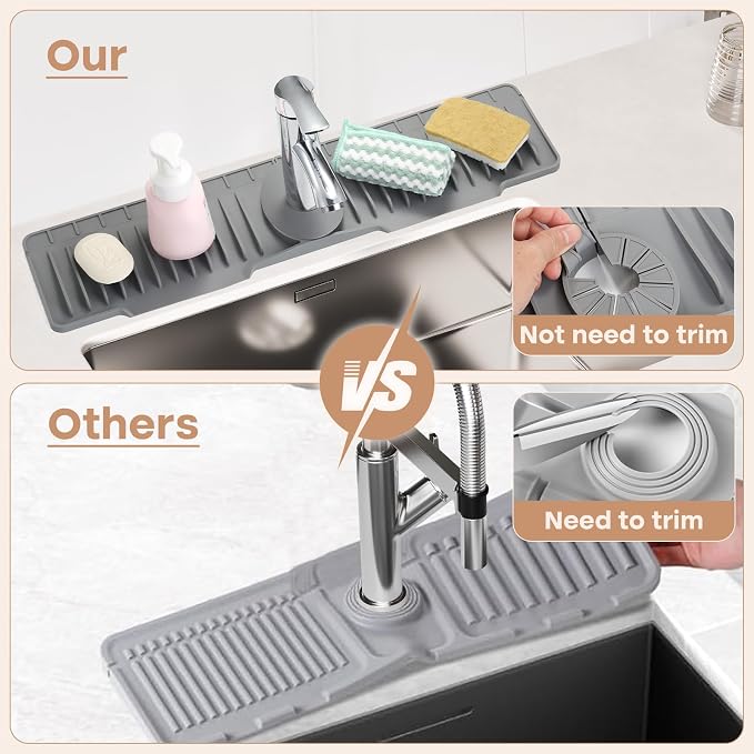 24 Inch Faucet Mat for Kitchen Sink, Kitchen Sink Splash Guard | Sink Protector, Upgrade, Silicone, 10°Slope Fast Self-draining, Snap Lock Fit for Kitchen and Bathroom Countertop - Image 5