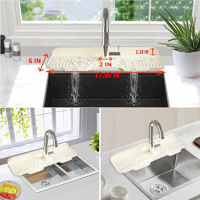 Silicone Sink Mat Splash Guard-17" x 6'' Sink Splash Guard,Kitchen Sink Accessories fit for Countertop, Bathroom,Farmhouse,RV by EBIGIC (Off-white) - Image 3