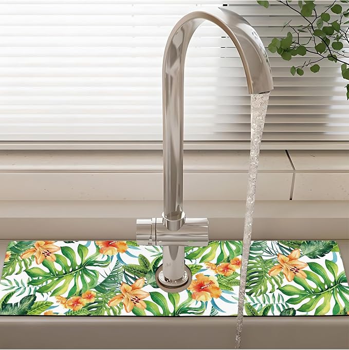 Patterned Sink Faucet Mat Kitchen Splash Guard Super Absorbent Drying Mat, Non-Slip Drain Pad for Kitchen Counter or Bathroom-24x5.5in - Image 2