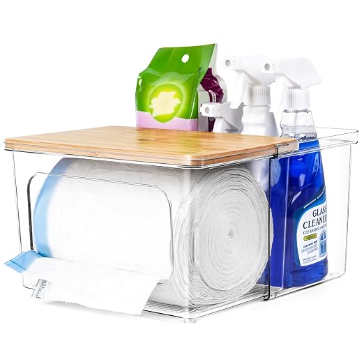 iCASA 2 in 1 Trash Bag Holder Garbage Bags Dispenser Under Sink Organizer | Stackable Trash Bag Organizer for 13/30/33 Gallon Bags, Clear Storage Bins for Kitchen, Cabinet, Laundry Room Organization by iCASA