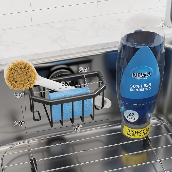 TAILI Sponge Holder for Kitchen Sink with Strong Suction Cup-Black | Removable Sink Caddy for Kitchen Sink Oganizer, Rustproof Aluminum Sink Sponge Holder for Scraper Brushes, Stoppers - Image 5