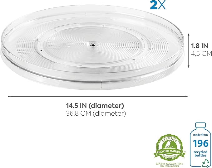 iDesign 14.5-Inch Lazy Susan Organizer, 2-Pack, Clear | Large Turntable, For Cabinet or Pantry - Image 3