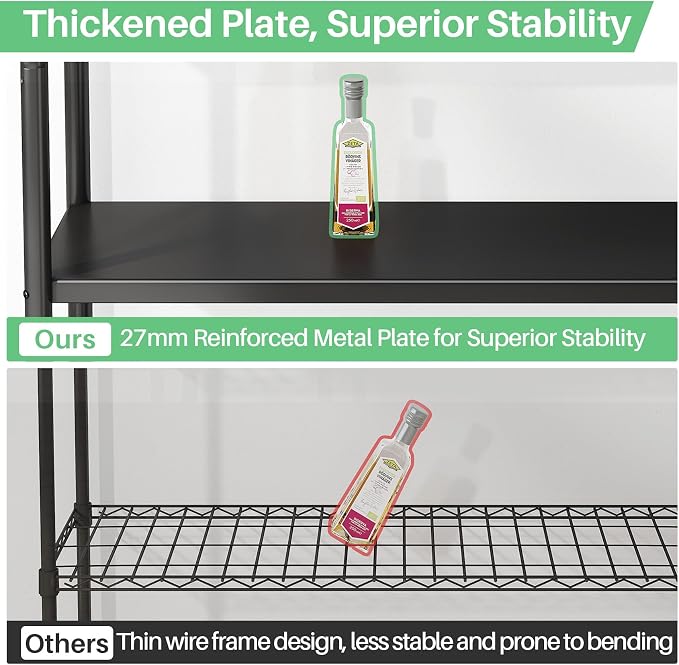 5 Tier Adjustable Storage Shelves, Heavy Duty Metal Storage Rack with Wheels, Shelving Units Utility Shelf for Kitchen, Pantry, Bathroom, Garage, Office Organization and Storage, Black, 13"x24"x59.7" - Image 6