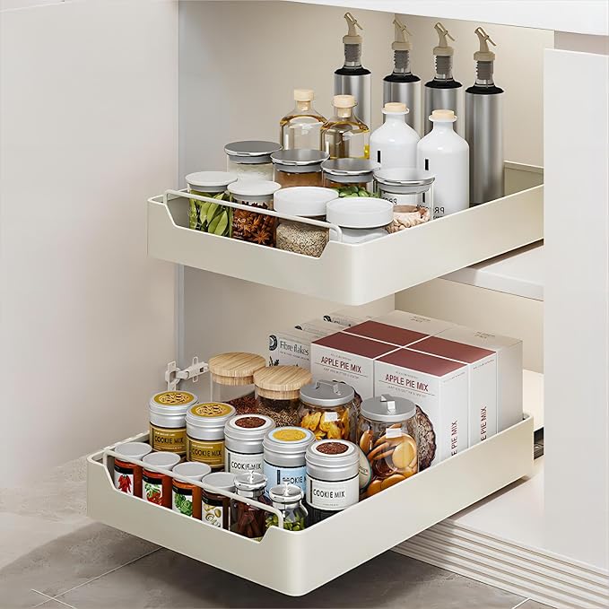 Pull out Cabinet Organizer Fixed with Adhesive Nano Film | Heavy Duty Sliding Basket Organizer Drawer, Pull Out Drawer for Kitchen Under Sink Organizer, Pantry, Bathroom,1 Pack by ZHOHO+TANT