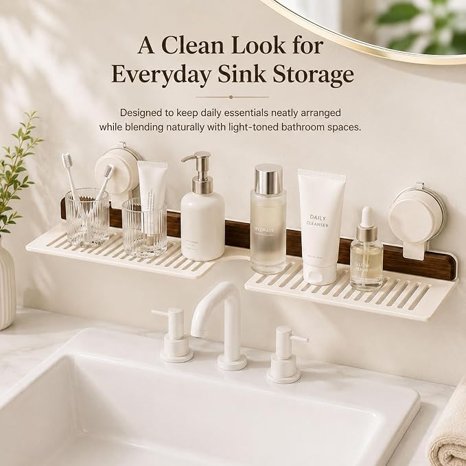 Bathroom Over Sink Shelf, 19.7 Inch No Drill Sink Organizer | Bathroom Counter Storage Rack for Toothbrush, Soap, Skincare and Accessories - Image 3