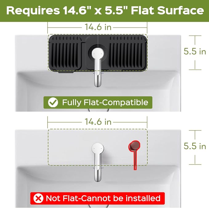 15 Inch Silicone Faucet Mat for Kitchen Sink Splash Guard – 2025 Upgraded Draining Mat with Water Tray Behind Faucet – Countertop Protectors to Catch Spills (Black, 14.6" x 5.5") - Image 4