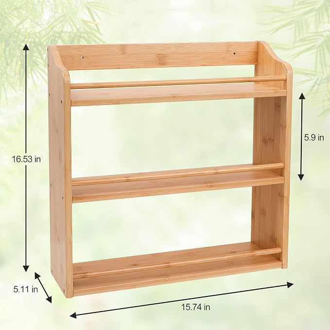 3 Tier Bamboo Spice Rack Wall Mount or Countertop,Spice Organizer | Seasoning Jars Rack Spice Shelf Organizer for Kitchen Counter or Wall Mounting - Image 8