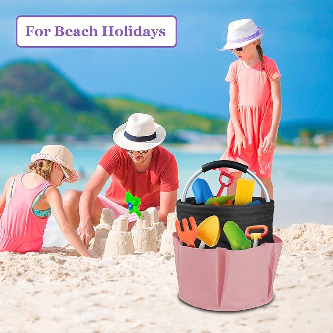 2Pcs 17L Shower Caddy with 6 Pockets, Portable Cleaning Caddy in 600D Oxford Fabric, Cleaning Supplies Bucket with Handle, Multifunctional Storage Basket for Dorm, Family, Black with Pink - Image 4