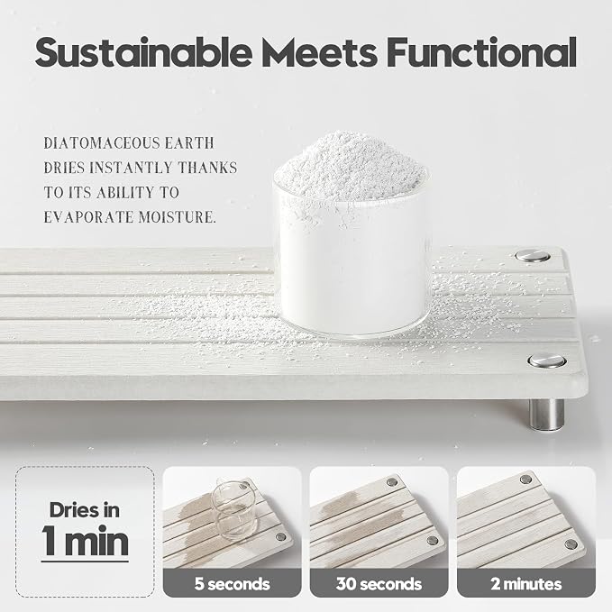 Instant Dry Sink Caddy Kitchen Sink Organizer, Quick Drying Stone Tray Diatomite Sponge Holder Soap Dish, Bathroom Countertop Fast Dry Water Absorbing Vanity Rack, Beige,12" x 5" - Image 5