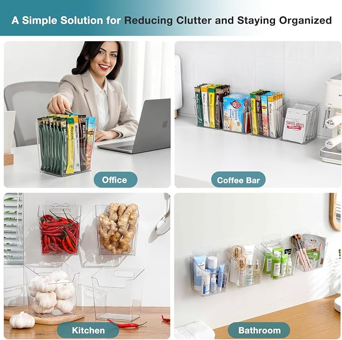 2-Pack Kitchen Cabinet Door Organizer Adhesive, Drink Packet Organizer | Hanging Storage Bins, Stick on Small Wall Storage Container, Clear Bathroom Under Sink Caddy Spice Rack for Pantry Organizer - Image 5