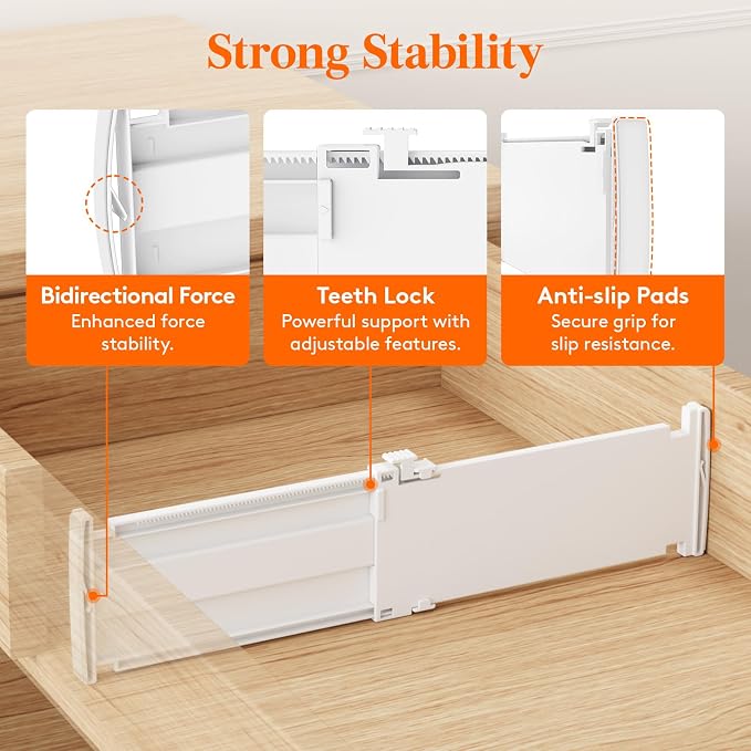 Lifewit 5 Pack 4" High Drawer Dividers, Adjustable Drawer Organizer Clothes | 10.5"-16.5" Expandable White Plastic Separators for Dresser, Kitchen, Cabinet, Nursery, Office, Socks & Underwear Storage - Image 4