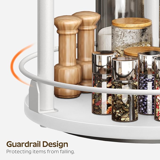 Lazy Susan Organizer, Rotating Spice Rack, 2 Tier Spice Turntable Organizer, Industrial Turntable Spice Holder, for Kitchen Countertop, Compact and Versatile, White SR22WW - Image 5