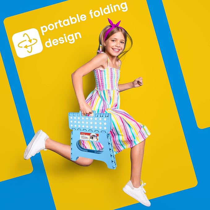 11 Inch Folding Step Stool for Kids, Non-Slip Foldable Stools, Blue | Heavy Duty Collapsible Foot Stool, Lightweight with Built-in Handle, Holds 300 lb for Adults Kitchen Bathroom Bedroom Outdoor - Image 5