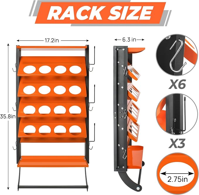 Sidasu Spray Paint Can Holder, 16-Can Heavy Duty Spray Can Organizer | Wall-Mounted, 4-Tier Design, With Paper Towel Rod, Powder-Coated Finish, Storage Rack For Garages and Workshops - Image 3