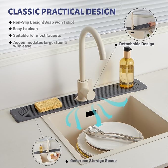 Stone Faucet Mat for Kitchen Sink, Water Absorbing Sink Water Splash Guard | Sink Splash Guard Water Absorbing Stone Tray for Sink, Counter Protector Matt for Kitchen & Bathroom - Image 4