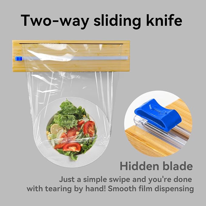 Uncle Jack Plastic Wrap Dispenser with Slide Cutter, Fit 13'' Rolls, Bamboo Aluminum Foil Dispenser with Cutter for Wax Paper, Saran Wrap - Image 5