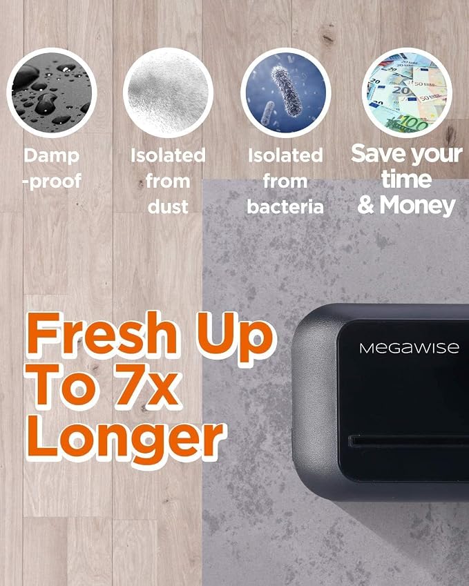 MEGAWISE Vacuum Sealer Machine, Portable Strong Suction Power Food Sealer, Bags and Cutter included with External Vacuum Function, Freshness Saver（Silver) - Image 5