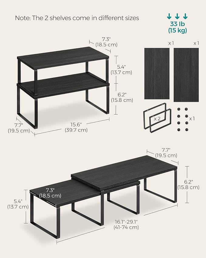 SONGMICS Cabinet Organizer Shelf, Set of 2 Spice Rack, Kitchen Storage | Kitchen Counter Storage Spice Rack, Particleboard, Steel, Ebony Black and Matte Black, BYSTRO Collection UKCS025B01 - Image 6