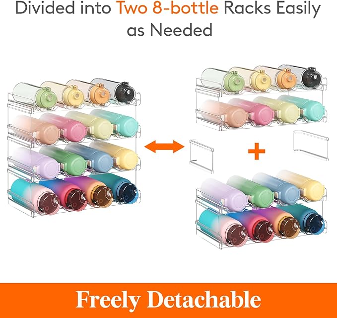 Lifewit Stackable Water Bottle Organizer for Cabinet, Plastic Bottle Holder Fits Bottles/Tumblers up to 3.8" Diameter for Pantry/Countertop, 4 Tier Holds 16 Bottles 41 x 20 x 34 cm/16 x 8 x 13.4 - Image 3