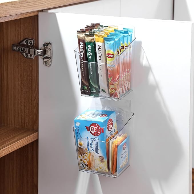 2-Pack Adhesive Cabinet Door Organizer, Hanging Storage Bins, Stick on Small Wall Basket, Bathroom Makeup Organizer, Inside Under Cabinet Storage Container for Kitchen, Pantry Organizer, Office, Dorm by Hiopeak