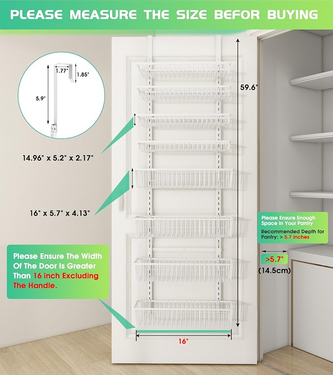 Mefirt Over The Door Pantry Organizer, Pantry Organization and Storage | Pantry Hanging Organizers and Storage, Adjustable Heavy-Duty Metal for Home & Kitchen, Back of Door Seasoning Rack - Image 3