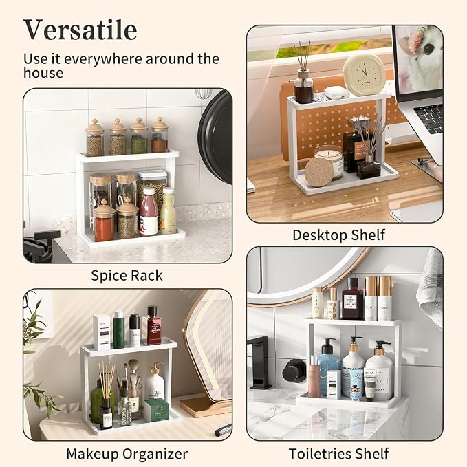 PEKER Bamboo Bathroom Organizer Countertop – Small Vanity Storage Shelf for Makeup, Perfume, Skincare – Natural Cosmetics Display Rack for Dresser, Sink, Kitchen –White - Image 8