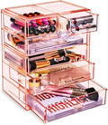 Sorbus Acrylic Makeup Organizer Set, 6-Drawer Vanity & Countertop Cosmetic Storage with Small & Wide Drawers, Pink Makeup Storage for Brushes, Lipsticks, Jewelry – Holiday Gift for Women & Teens by Sorbus